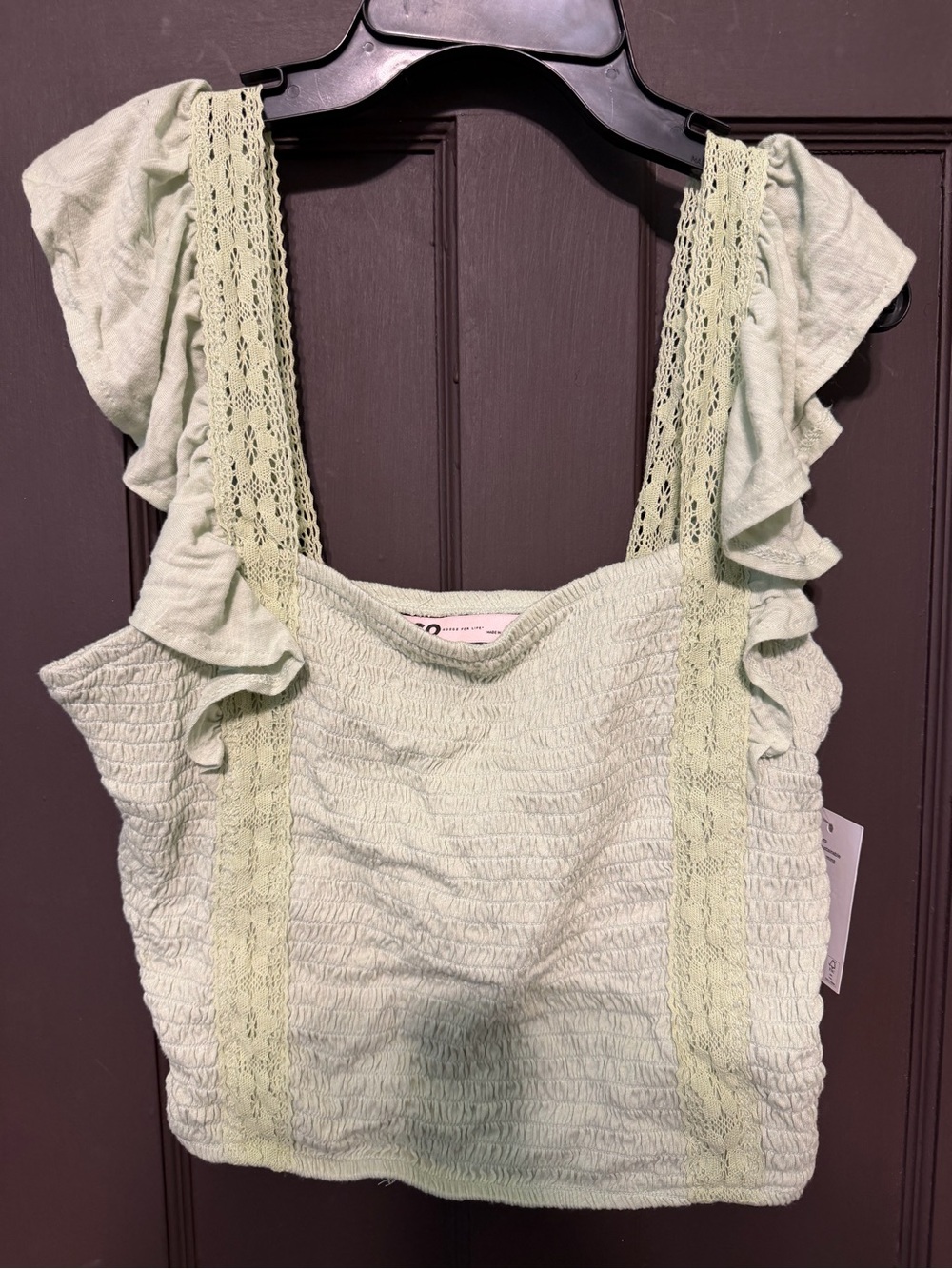 SO Mint Green Ruffle Lace Smocked Tank Top